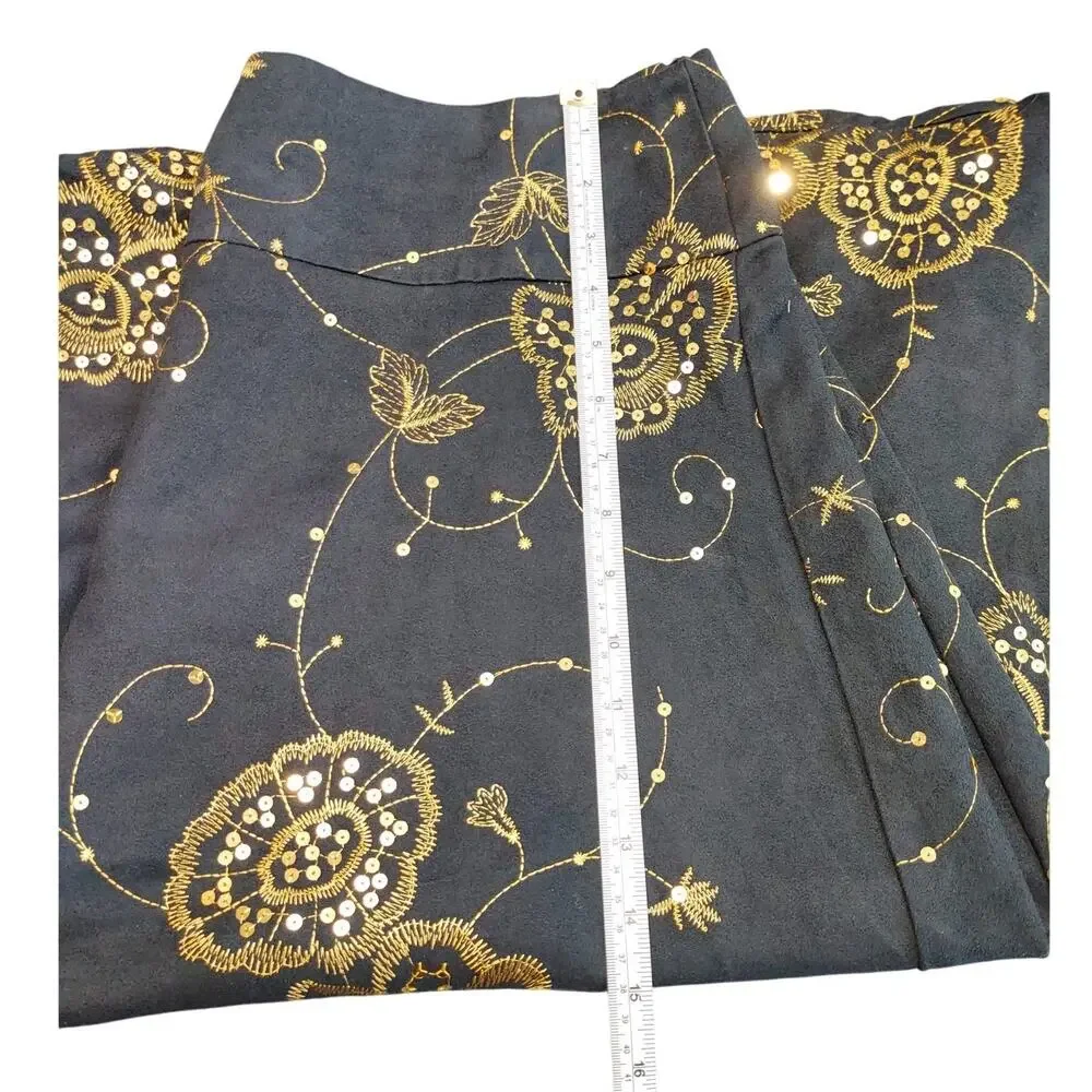 Richard Malcolm A LIne Midi Skirt Floral Sequin Embroidered Gold Black Womens 14